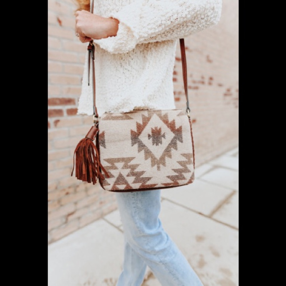 Contrast Aztec Tassel Crossbody.